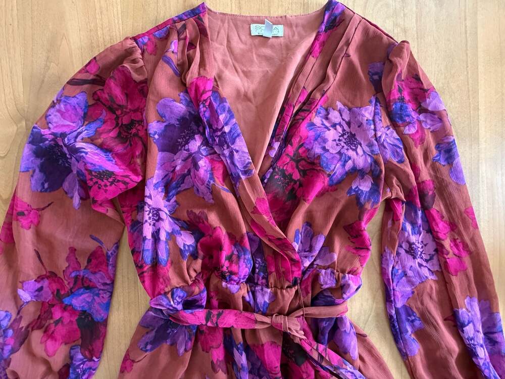 Sofia Jeans by Sofia Vergara Floral Long Sleeve Wrap Dress Size L (12-14)